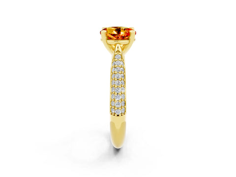 Yellow gold Round Cut Diamond Solitaire Engagement Ring with Pavé Band and Four-Prong Setting_2