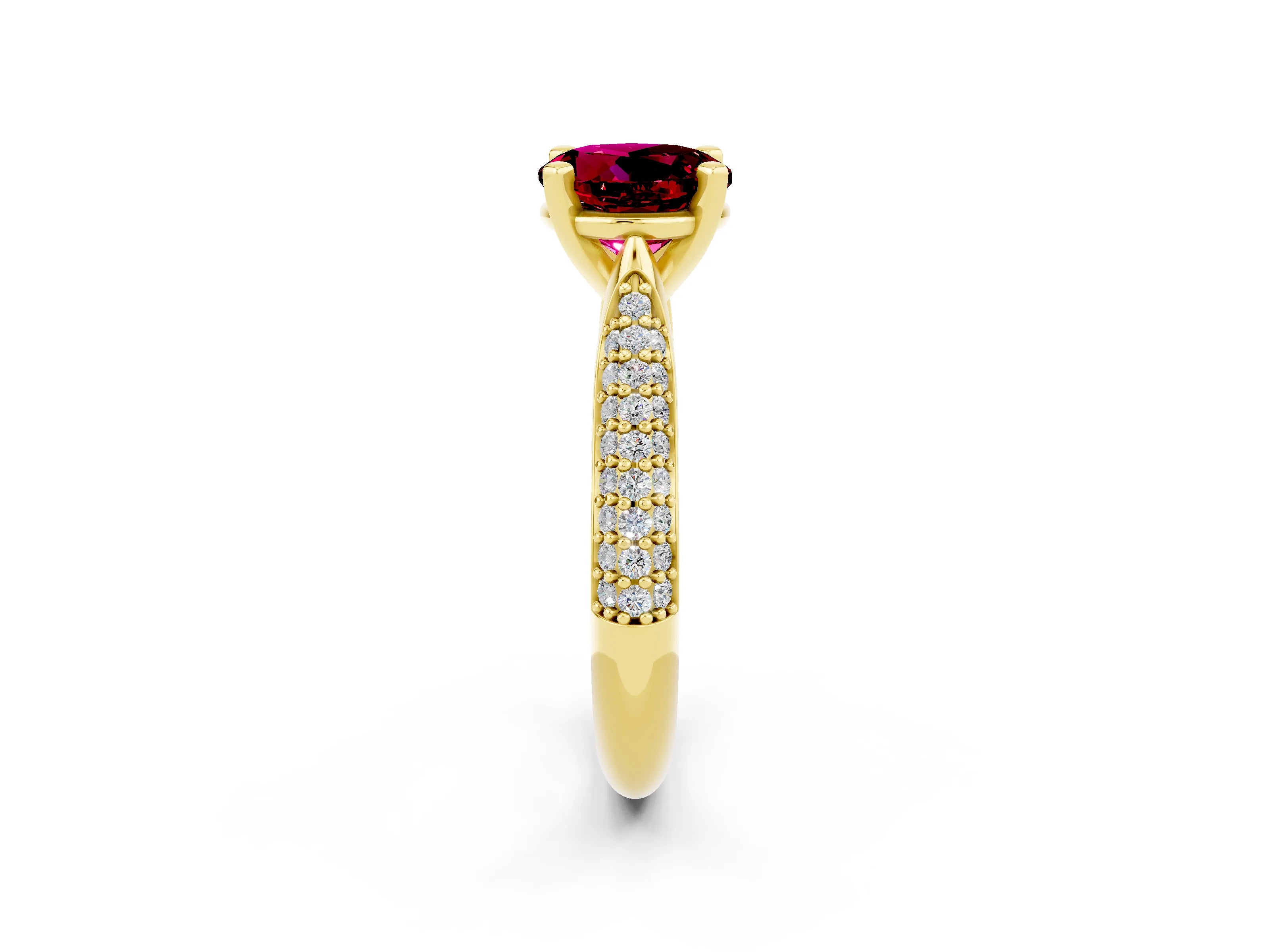 Yellow gold Round Cut Diamond Solitaire Engagement Ring with Pavé Band and Four-Prong Setting_2