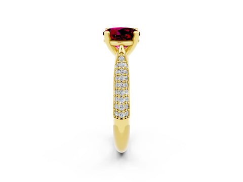 Yellow gold Round Cut Diamond Solitaire Engagement Ring with Pavé Band and Four-Prong Setting_2
