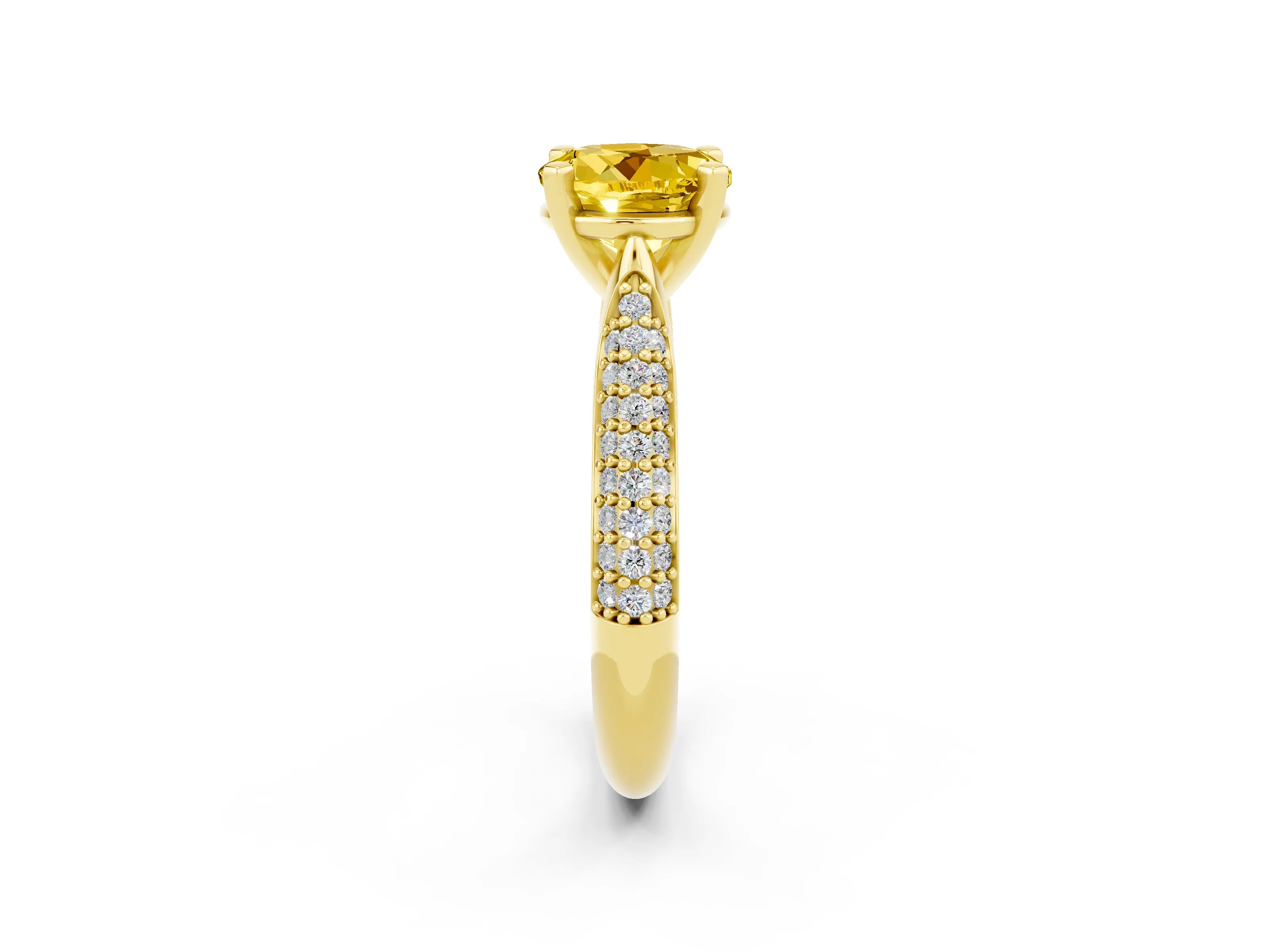 Yellow gold Round Cut Diamond Solitaire Engagement Ring with Pavé Band and Four-Prong Setting_2