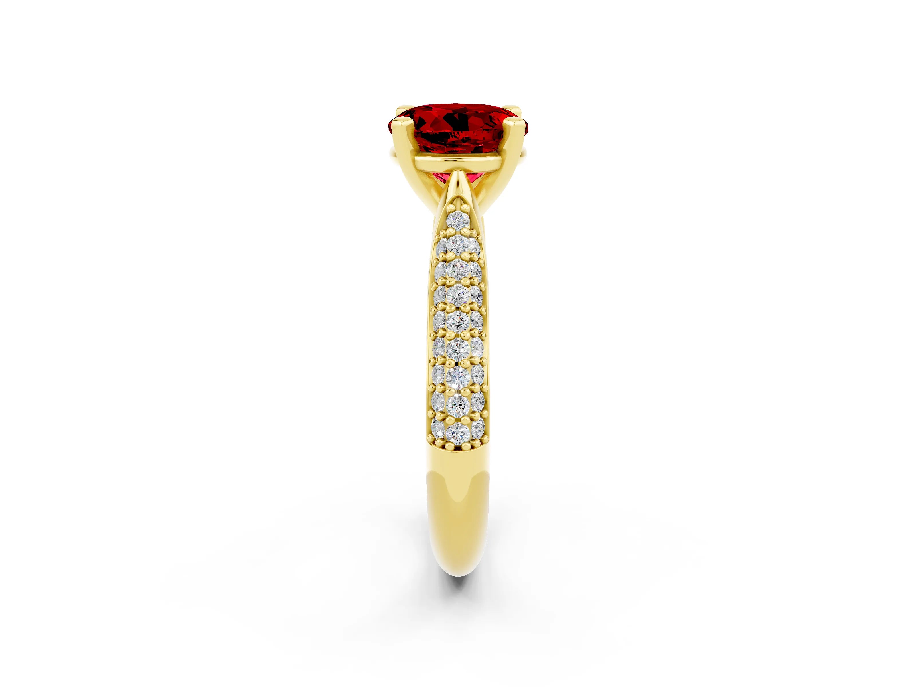 Yellow gold Round Cut Diamond Solitaire Engagement Ring with Pavé Band and Four-Prong Setting_2