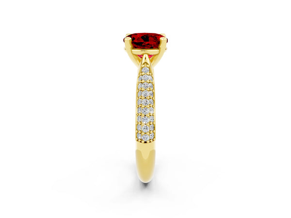 Yellow gold Round Cut Diamond Solitaire Engagement Ring with Pavé Band and Four-Prong Setting