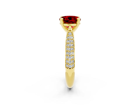 Yellow gold Round Cut Diamond Solitaire Engagement Ring with Pavé Band and Four-Prong Setting_2
