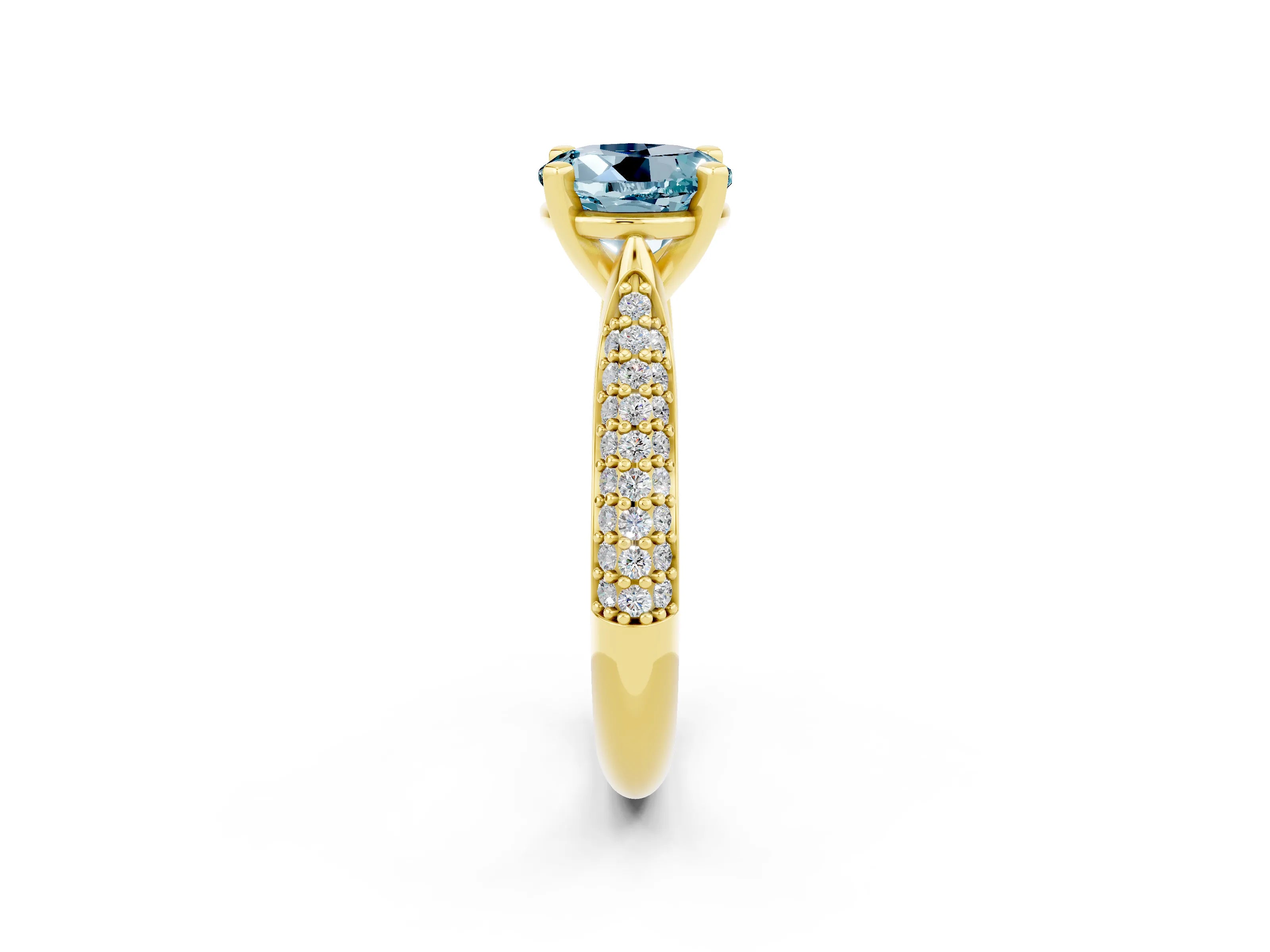 Yellow gold Round Cut Diamond Solitaire Engagement Ring with Pavé Band and Four-Prong Setting_2