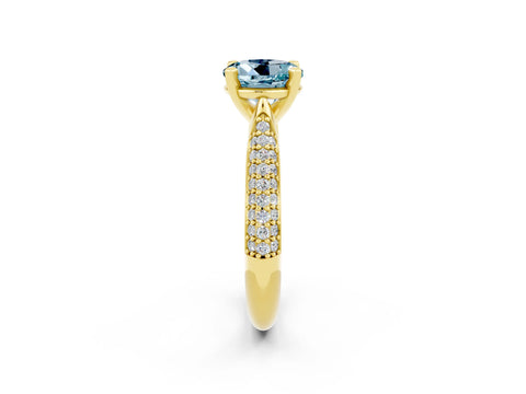 Yellow gold Round Cut Diamond Solitaire Engagement Ring with Pavé Band and Four-Prong Setting_2