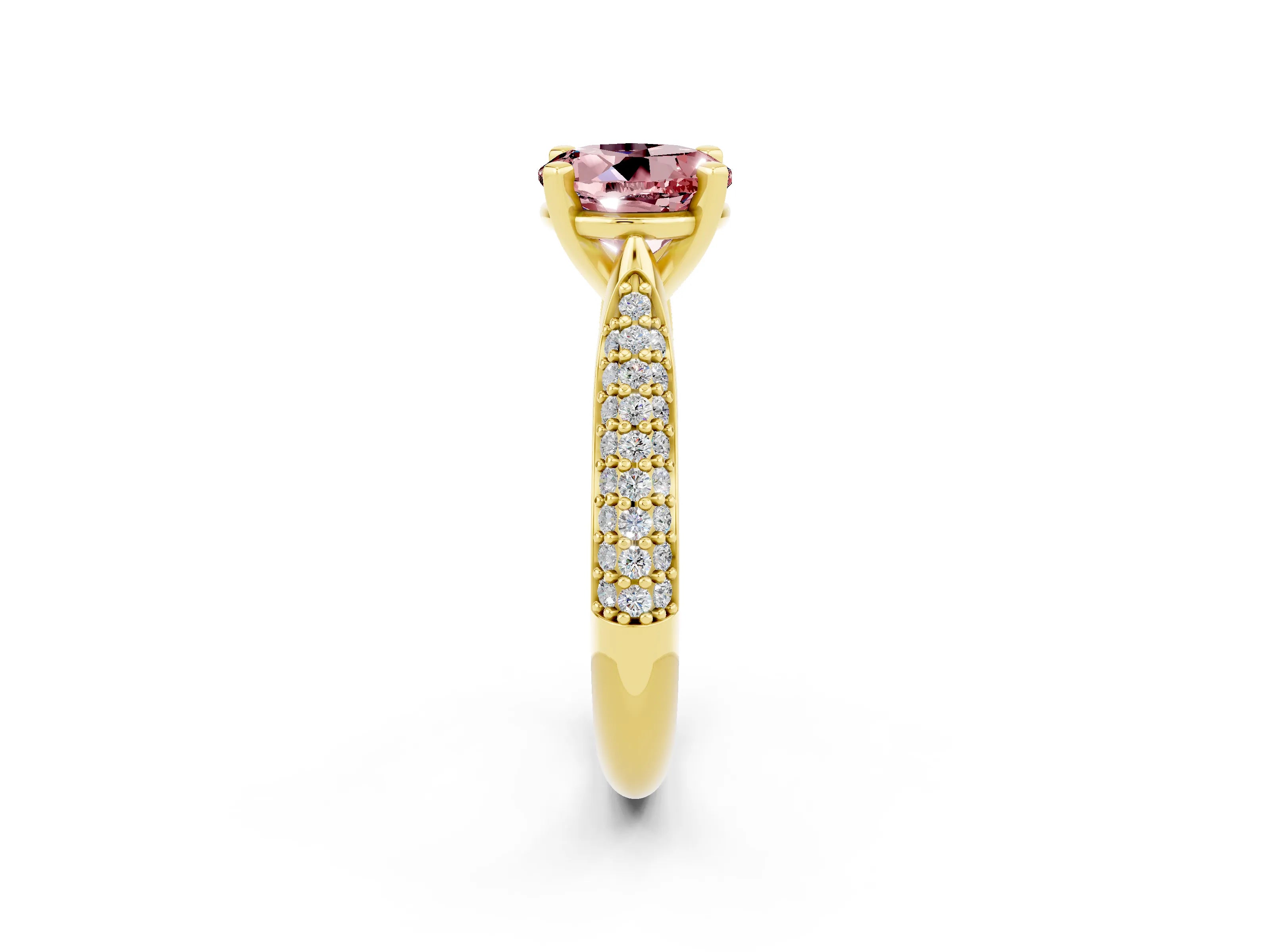 Yellow gold Round Cut Diamond Solitaire Engagement Ring with Pavé Band and Four-Prong Setting_2