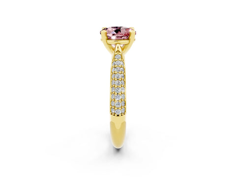 Yellow gold Round Cut Diamond Solitaire Engagement Ring with Pavé Band and Four-Prong Setting_2