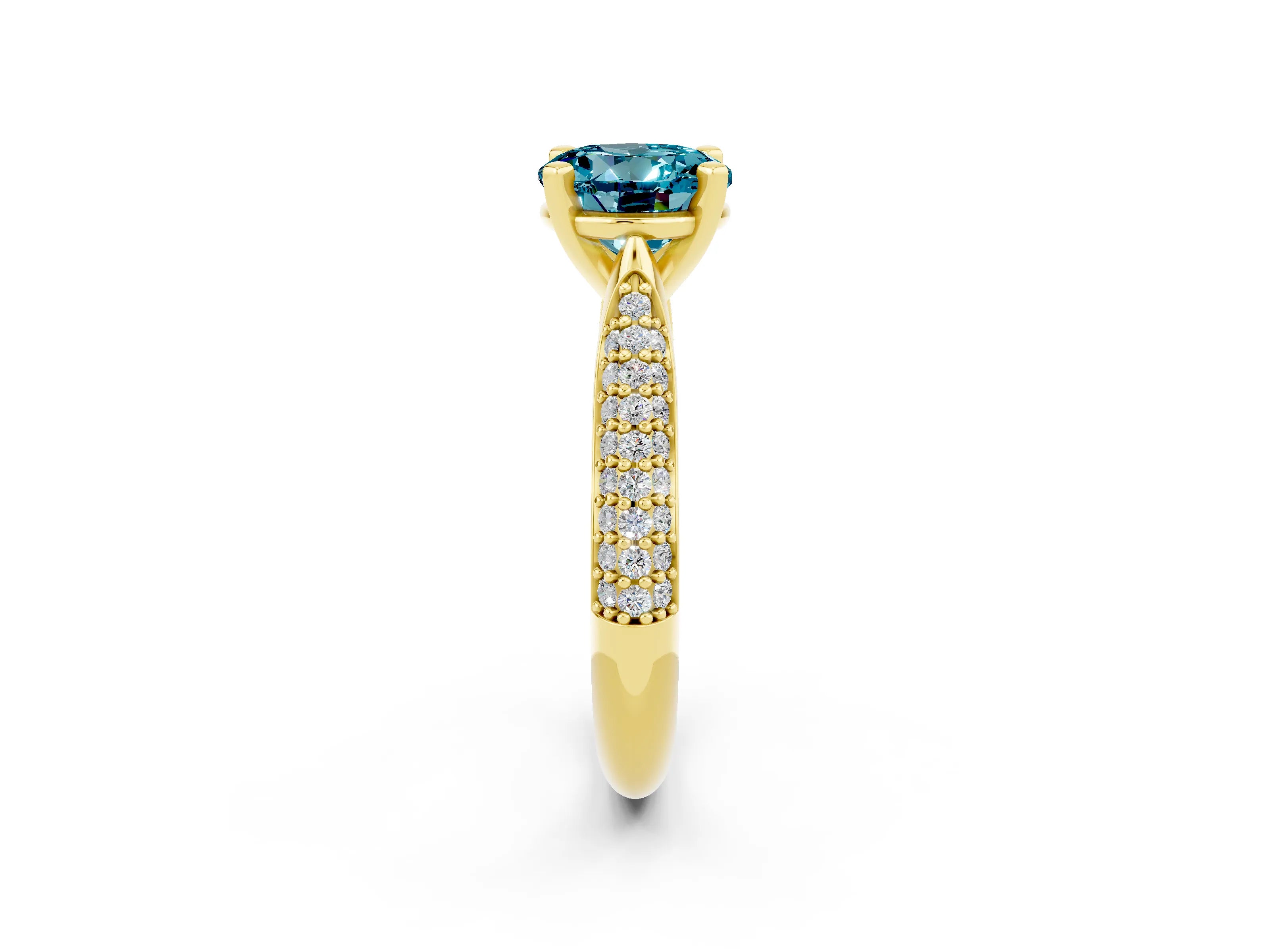 Yellow gold Round Cut Diamond Solitaire Engagement Ring with Pavé Band and Four-Prong Setting_2
