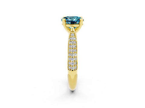 Yellow gold Round Cut Diamond Solitaire Engagement Ring with Pavé Band and Four-Prong Setting_2