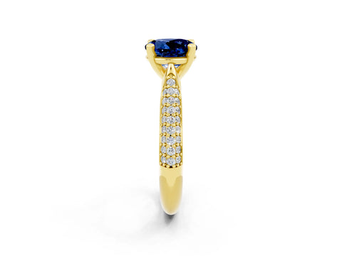 Yellow gold Round Cut Diamond Solitaire Engagement Ring with Pavé Band and Four-Prong Setting_2