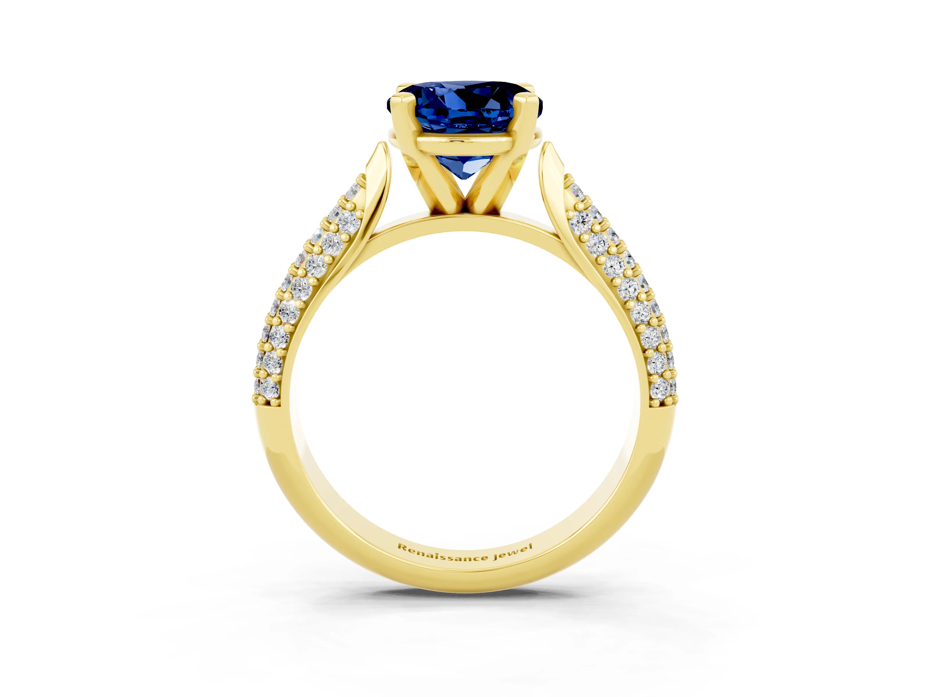 Yellow gold Round Cut Diamond Solitaire Engagement Ring with Pavé Band and Four-Prong Setting_3