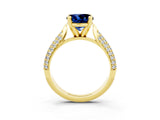 Yellow gold Round Cut Diamond Solitaire Engagement Ring with Pavé Band and Four-Prong Setting_3