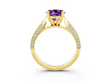 Yellow gold Round Cut Diamond Solitaire Engagement Ring with Pavé Band and Four-Prong Setting_3