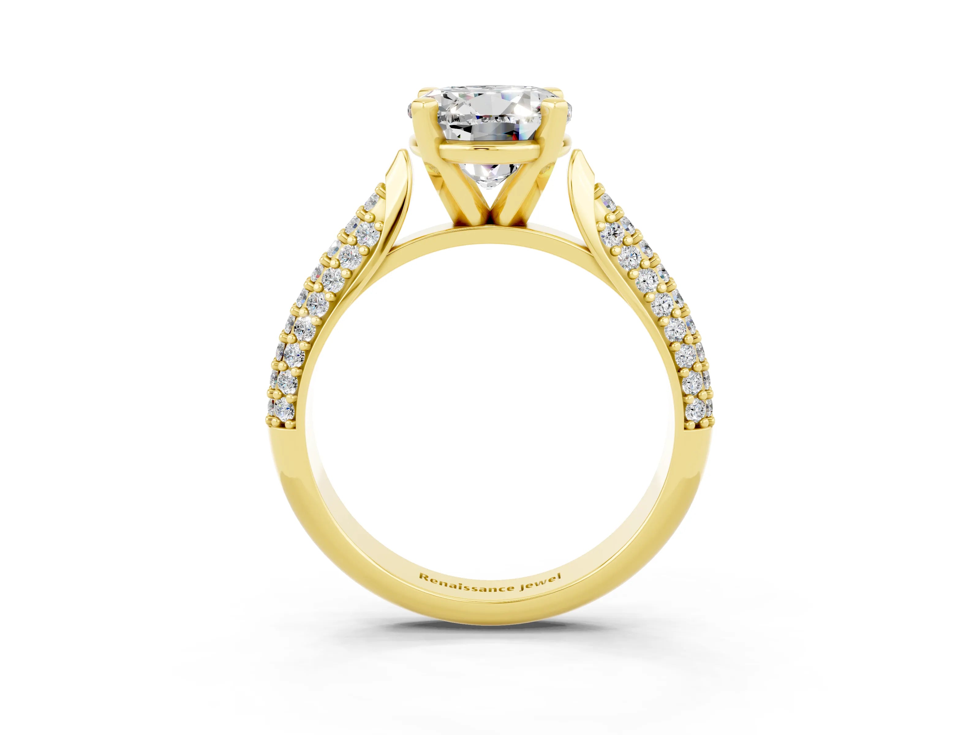 Yellow gold Round Cut Diamond Solitaire Engagement Ring with Pavé Band and Four-Prong Setting_3
