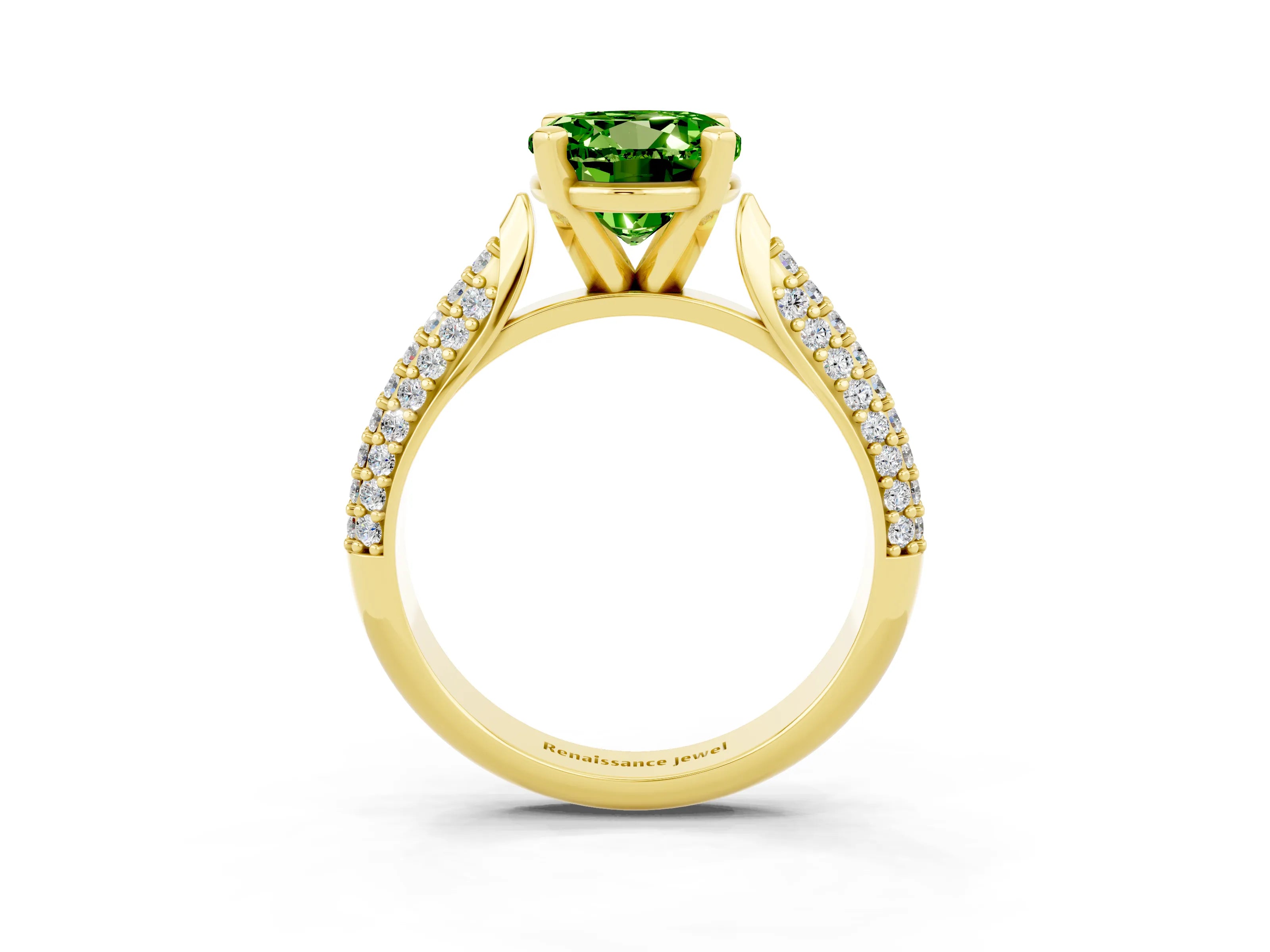 Yellow gold Round Cut Diamond Solitaire Engagement Ring with Pavé Band and Four-Prong Setting_3