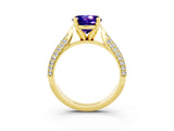 Yellow gold Round Cut Diamond Solitaire Engagement Ring with Pavé Band and Four-Prong Setting_3