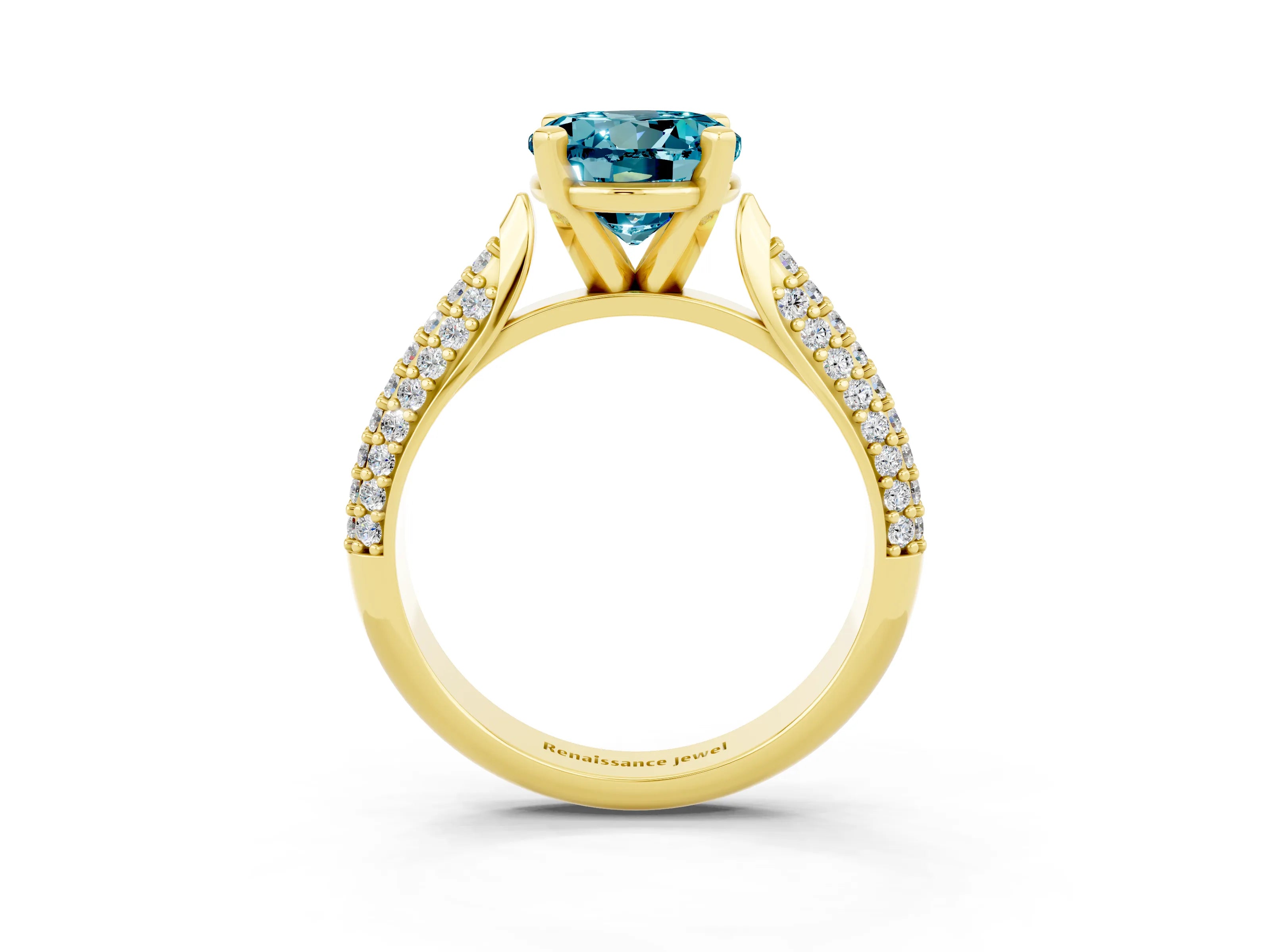 Yellow gold Round Cut Diamond Solitaire Engagement Ring with Pavé Band and Four-Prong Setting_3