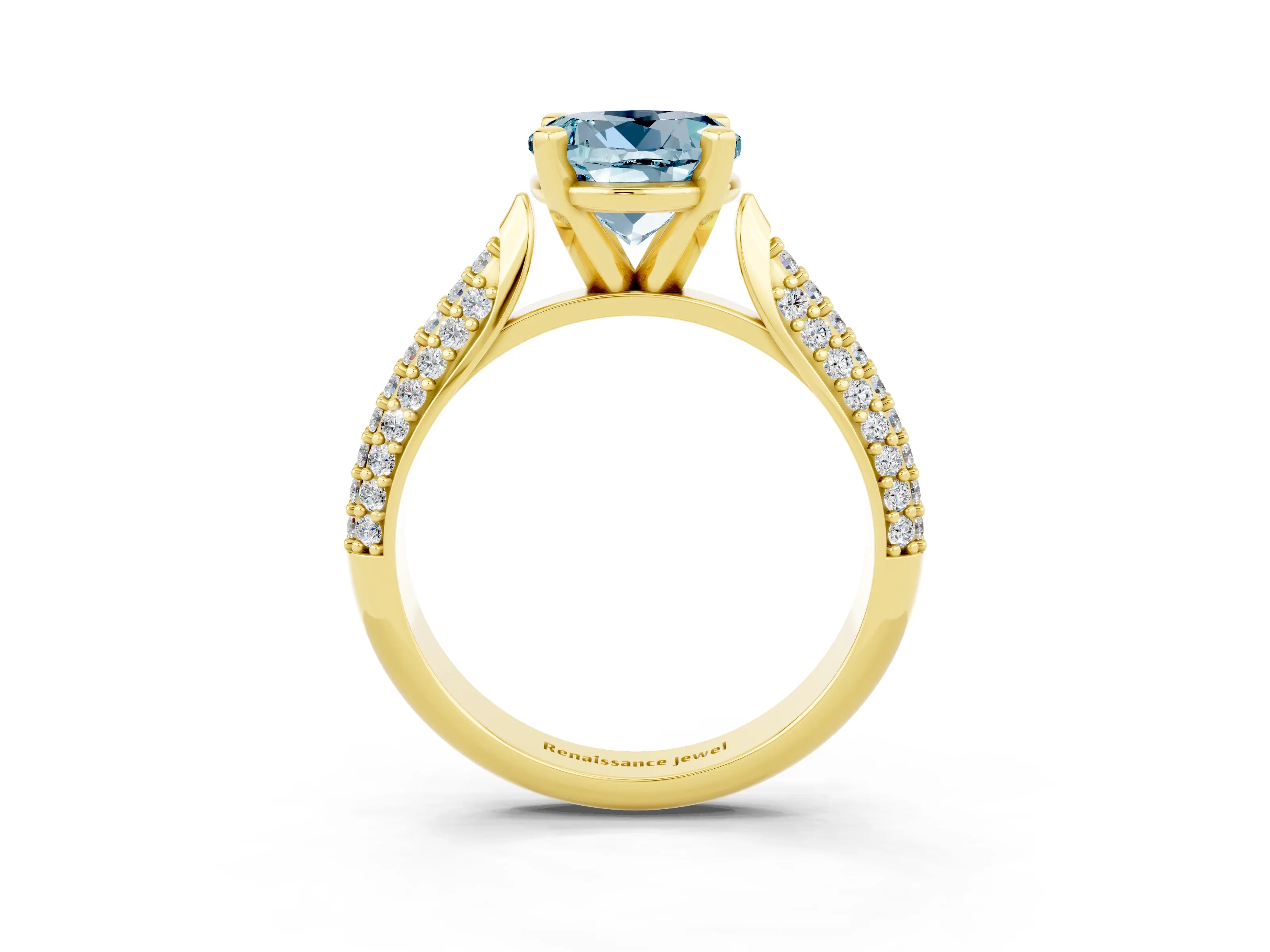Yellow gold Round Cut Diamond Solitaire Engagement Ring with Pavé Band and Four-Prong Setting_3