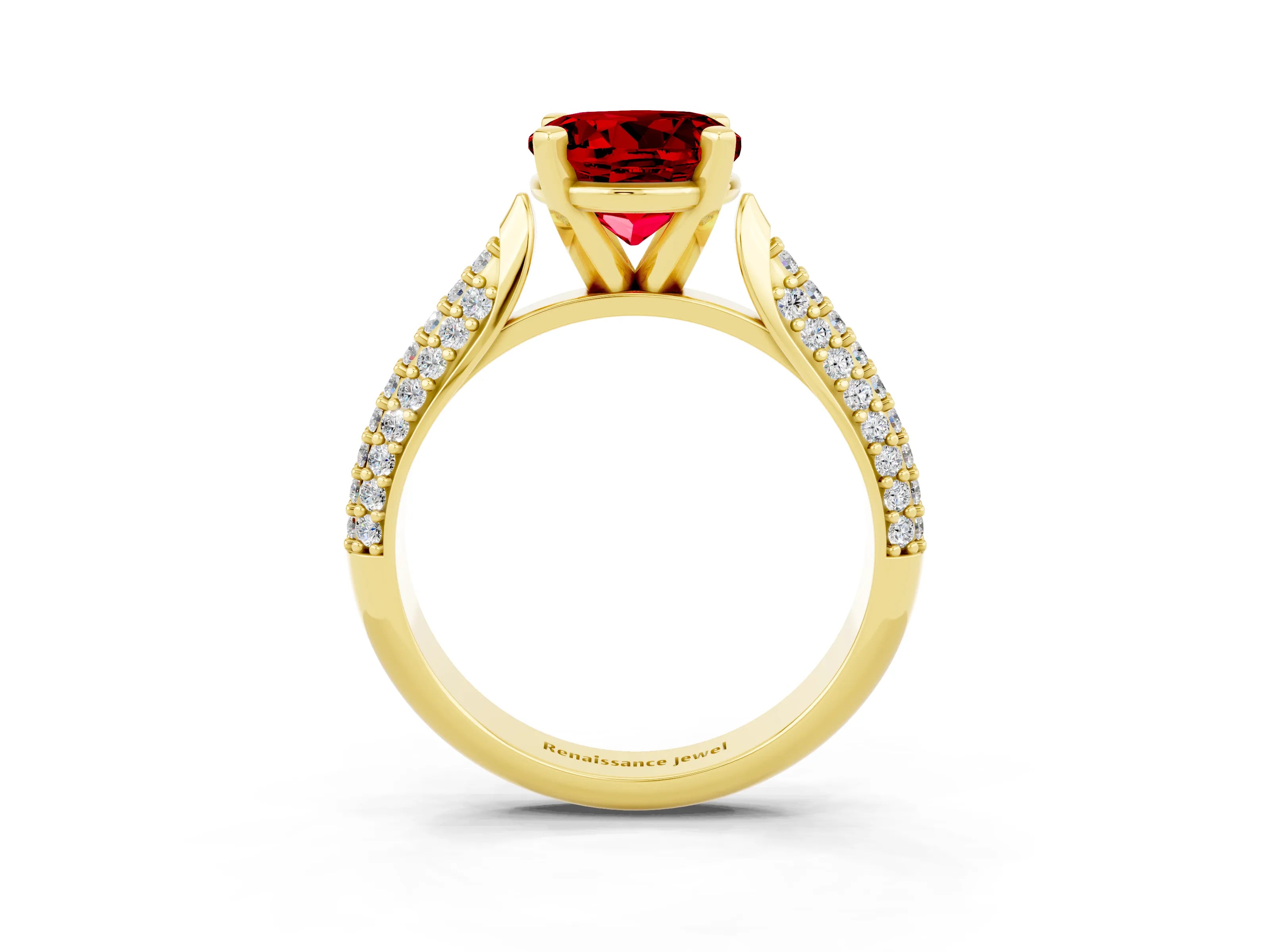 Yellow gold Round Cut Diamond Solitaire Engagement Ring with Pavé Band and Four-Prong Setting_3