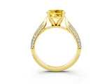 Yellow gold Round Cut Diamond Solitaire Engagement Ring with Pavé Band and Four-Prong Setting_3