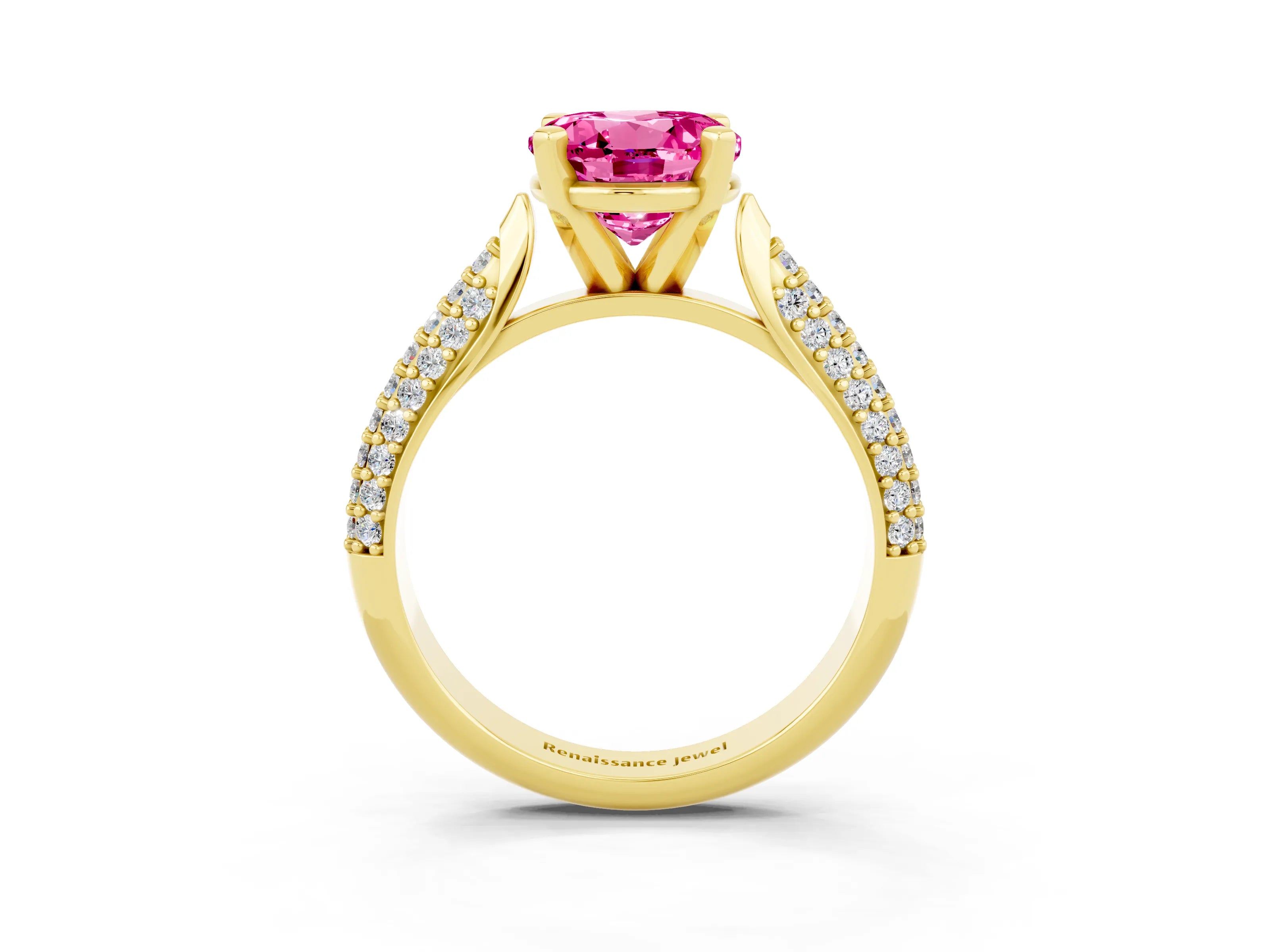Yellow gold Round Cut Diamond Solitaire Engagement Ring with Pavé Band and Four-Prong Setting_3