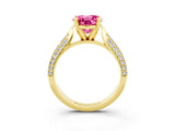 Yellow gold Round Cut Diamond Solitaire Engagement Ring with Pavé Band and Four-Prong Setting_3