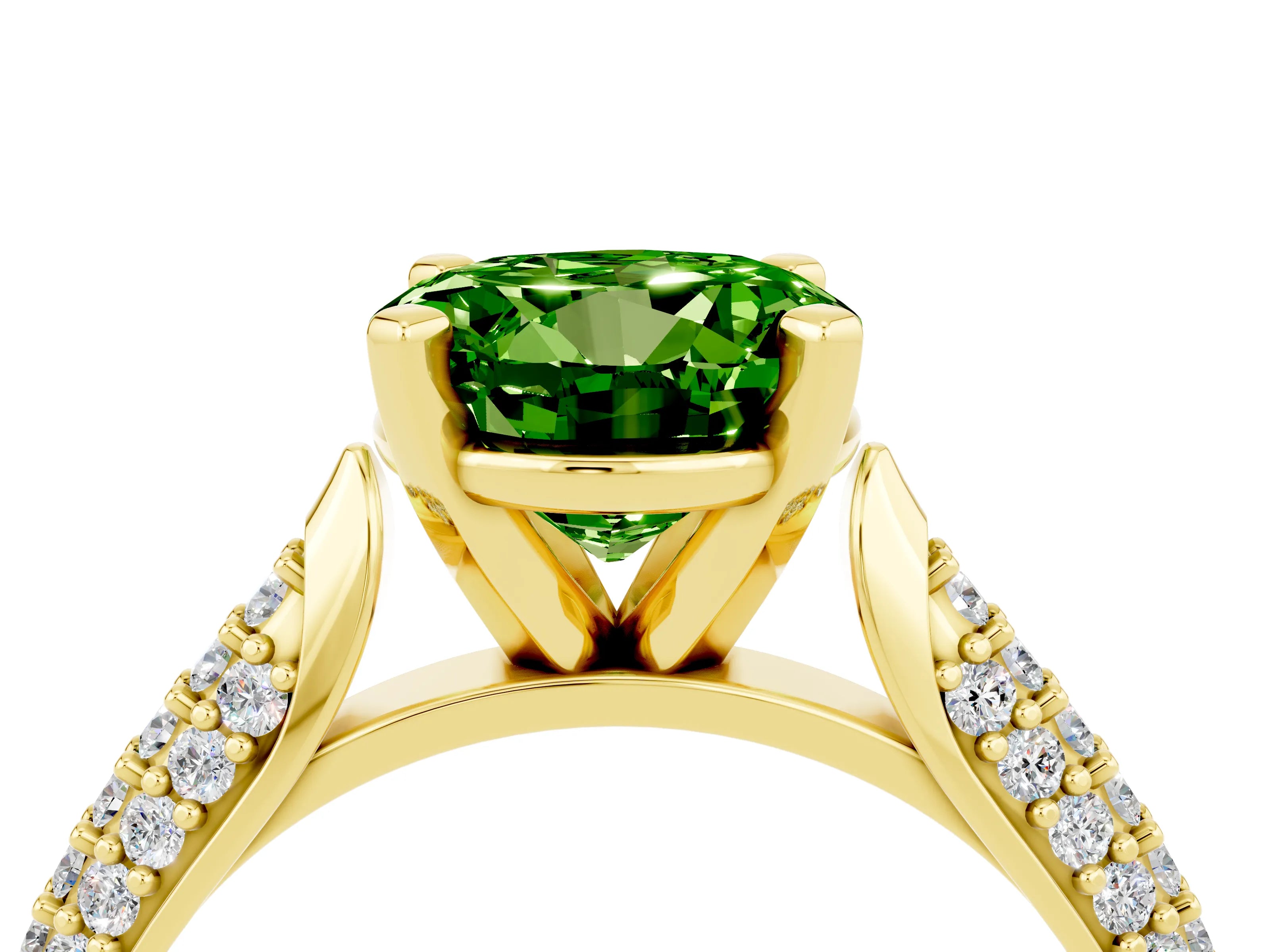 Yellow gold Round Cut Diamond Solitaire Engagement Ring with Pavé Band and Four-Prong Setting_4