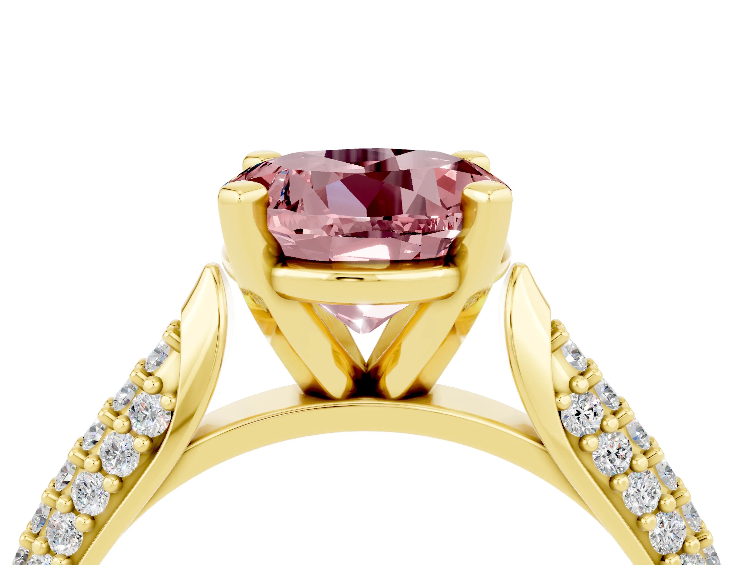 Yellow gold Round Cut Diamond Solitaire Engagement Ring with Pavé Band and Four-Prong Setting_4