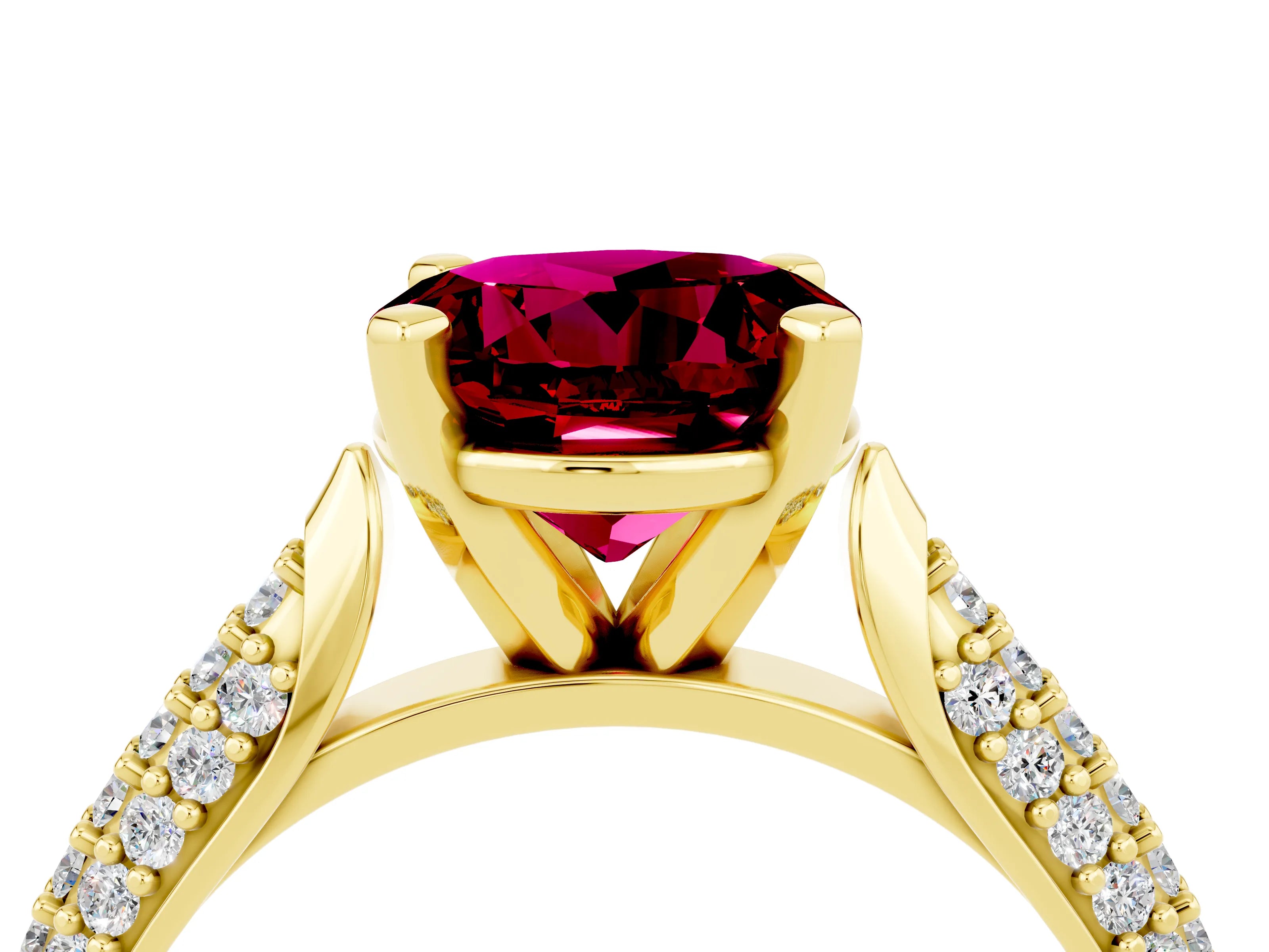 Yellow gold Round Cut Diamond Solitaire Engagement Ring with Pavé Band and Four-Prong Setting_4