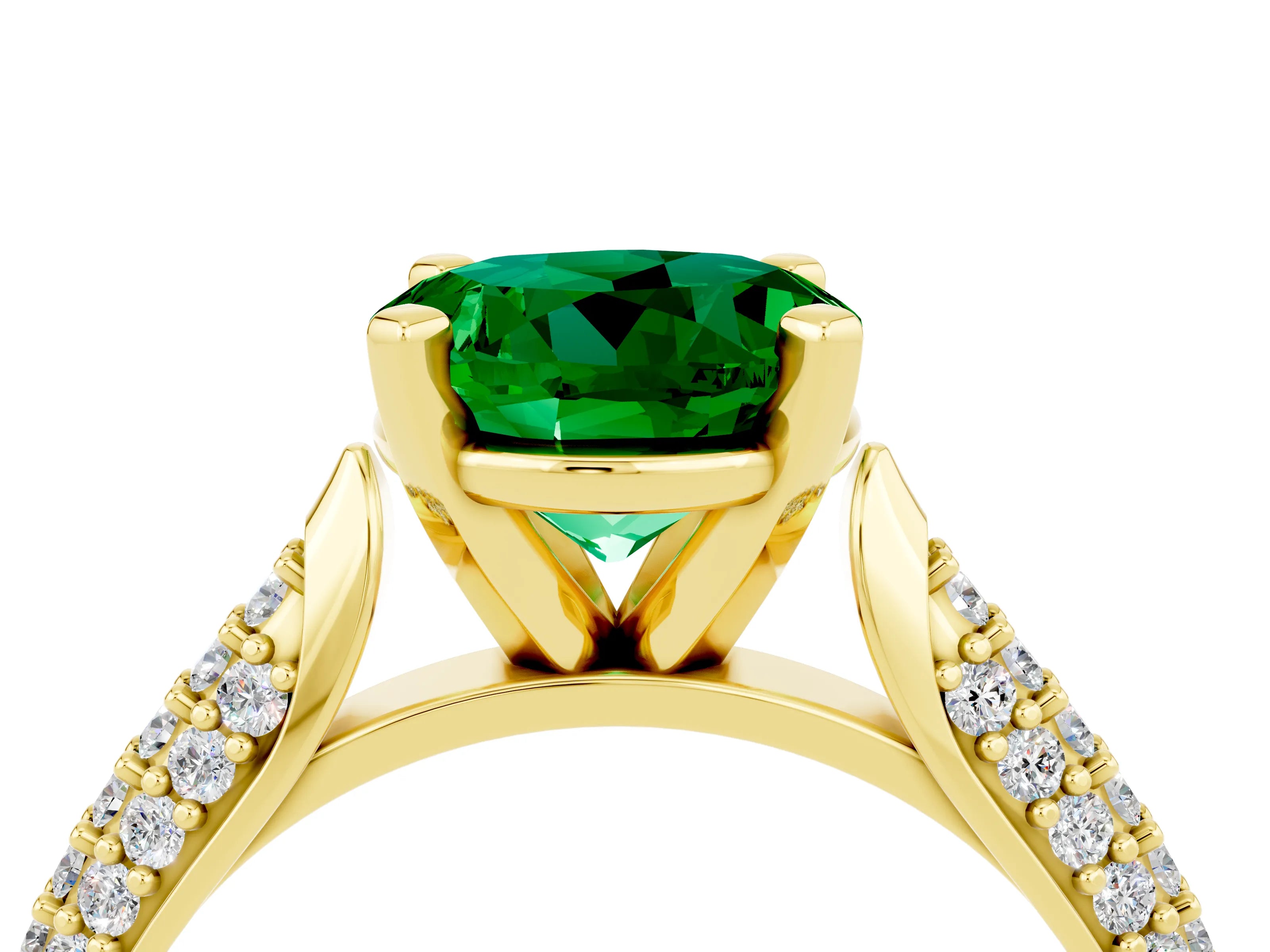 Yellow gold Round Cut Diamond Solitaire Engagement Ring with Pavé Band and Four-Prong Setting_4