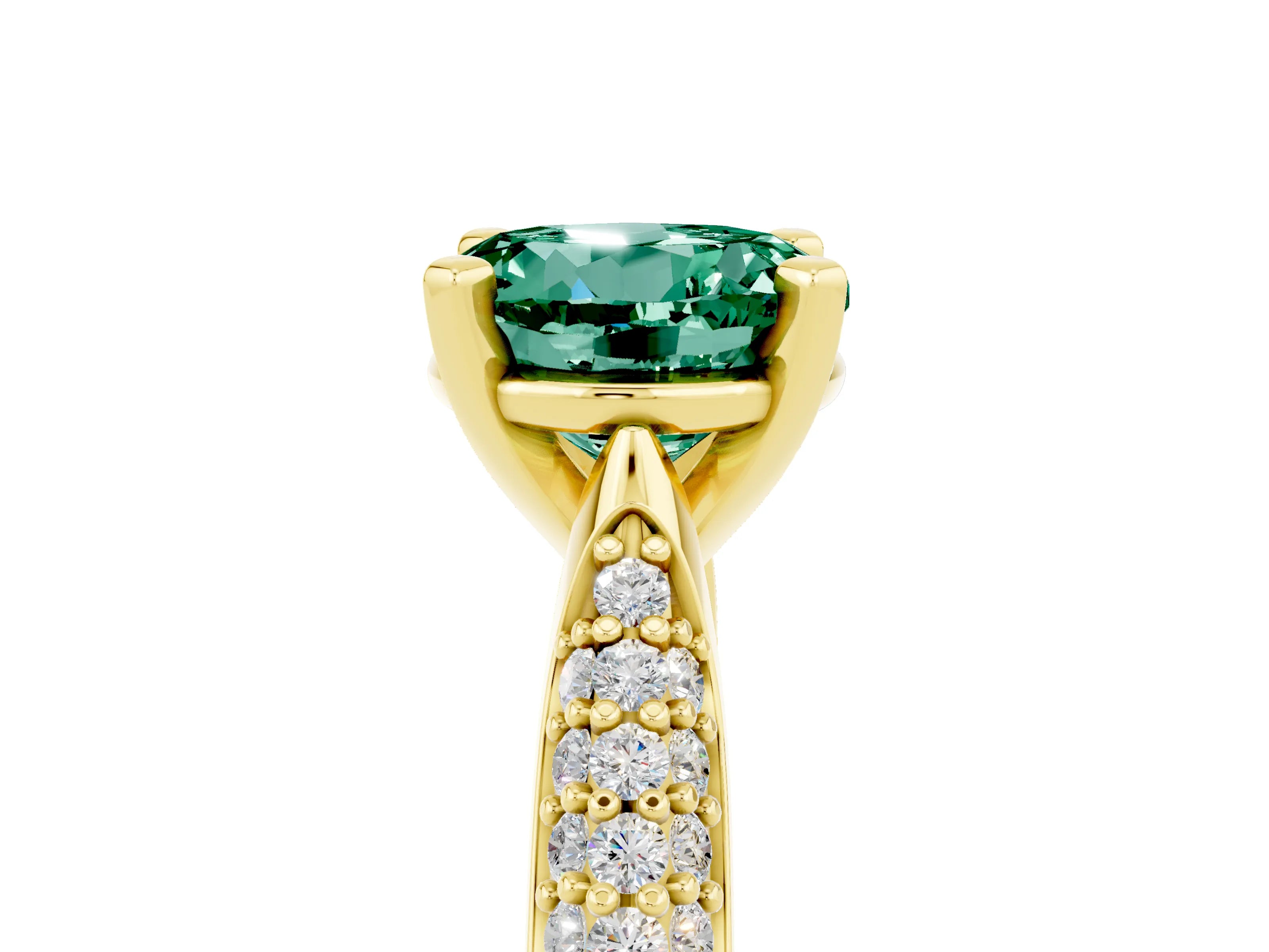 Yellow gold Round Cut Diamond Solitaire Engagement Ring with Pavé Band and Four-Prong Setting_5