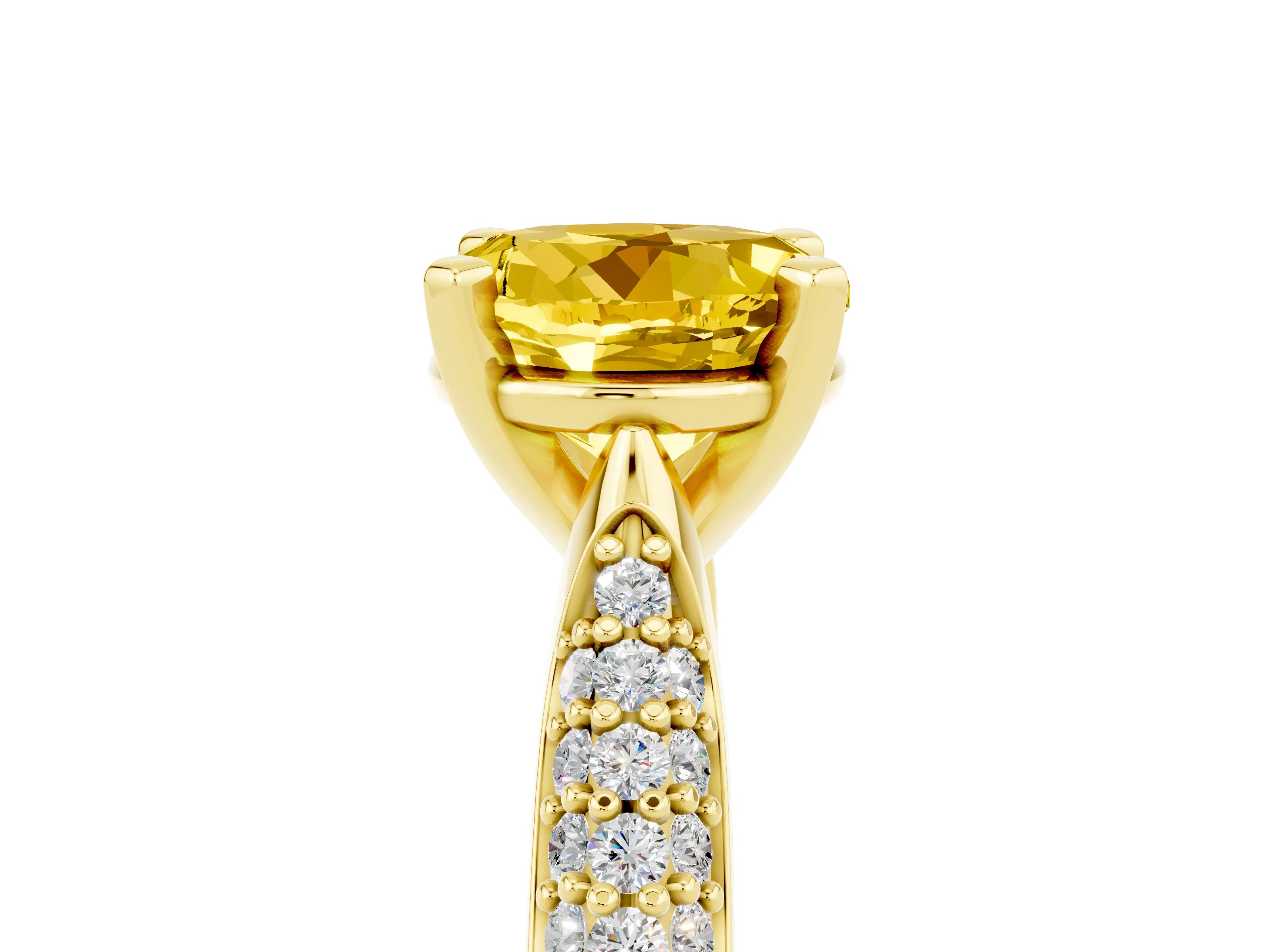 Yellow gold Round Cut Diamond Solitaire Engagement Ring with Pavé Band and Four-Prong Setting_5