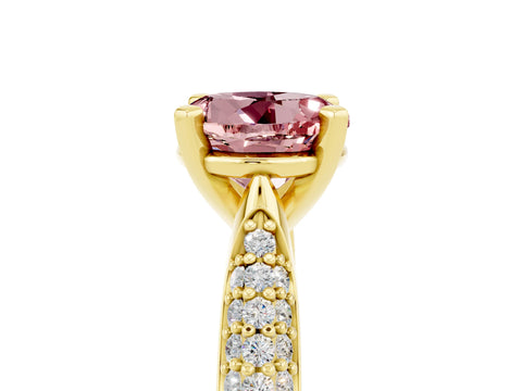 Yellow gold Round Cut Diamond Solitaire Engagement Ring with Pavé Band and Four-Prong Setting_5