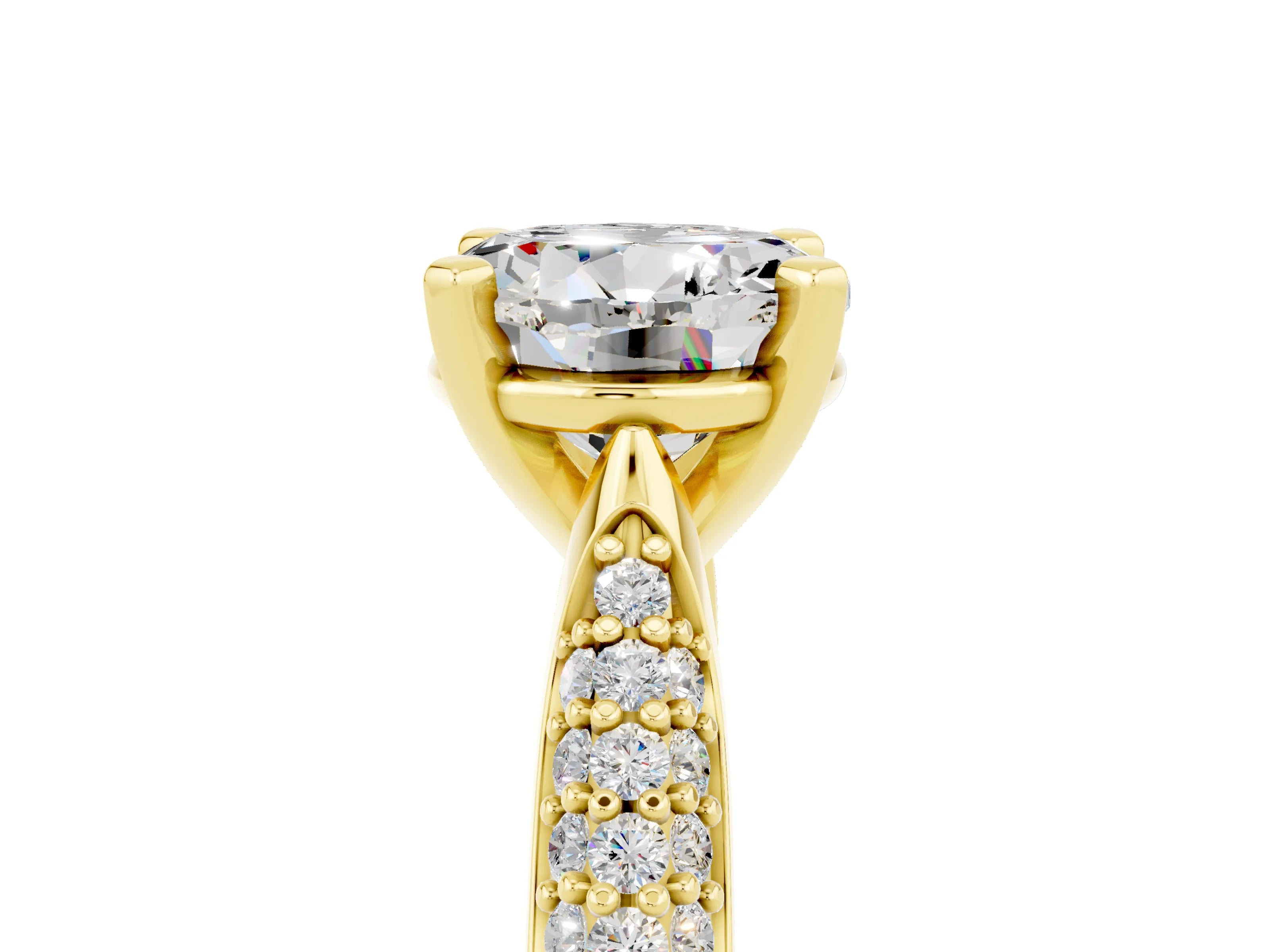 Yellow gold Round Cut Diamond Solitaire Engagement Ring with Pavé Band and Four-Prong Setting_5