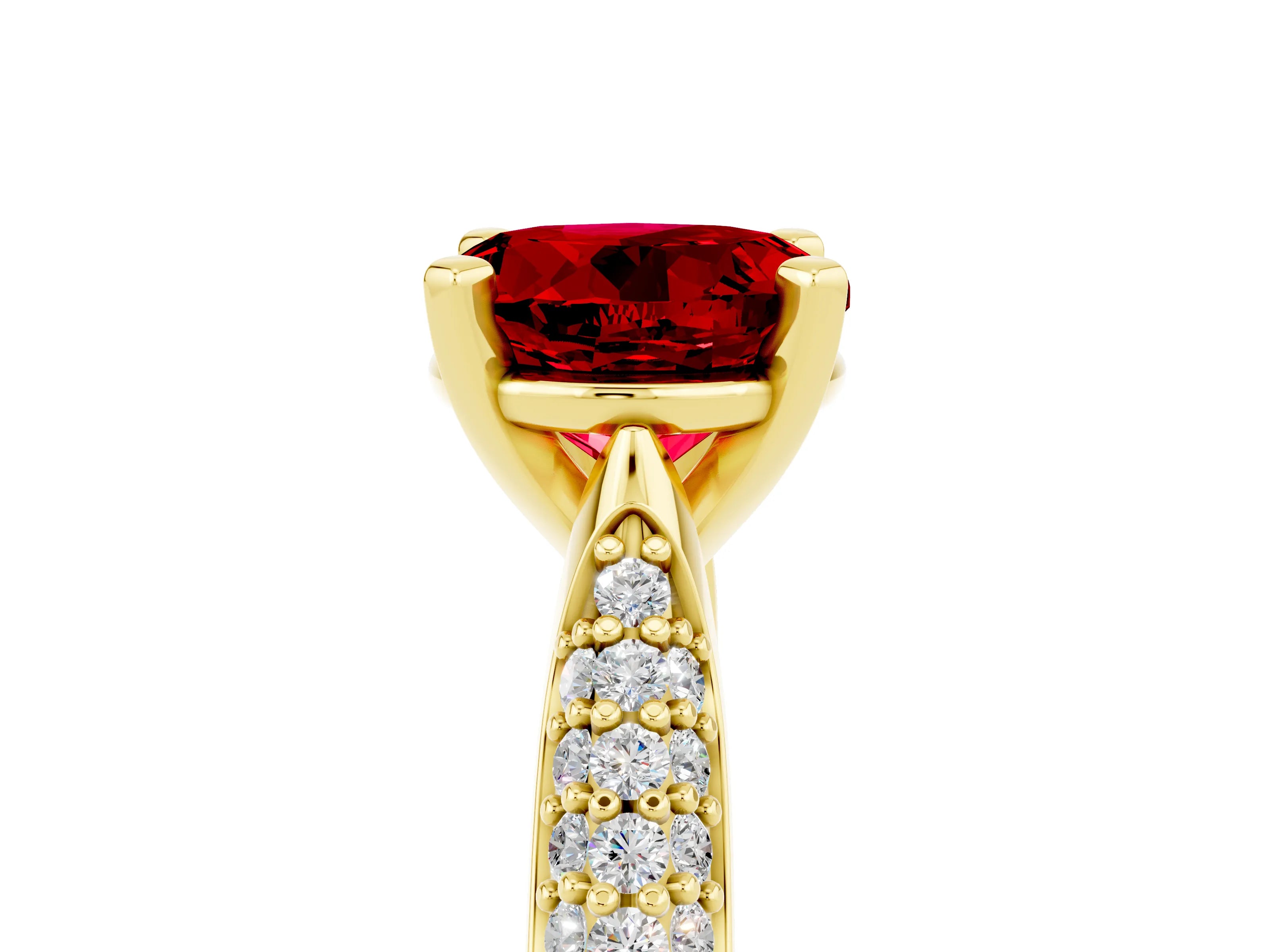Yellow gold Round Cut Diamond Solitaire Engagement Ring with Pavé Band and Four-Prong Setting_5