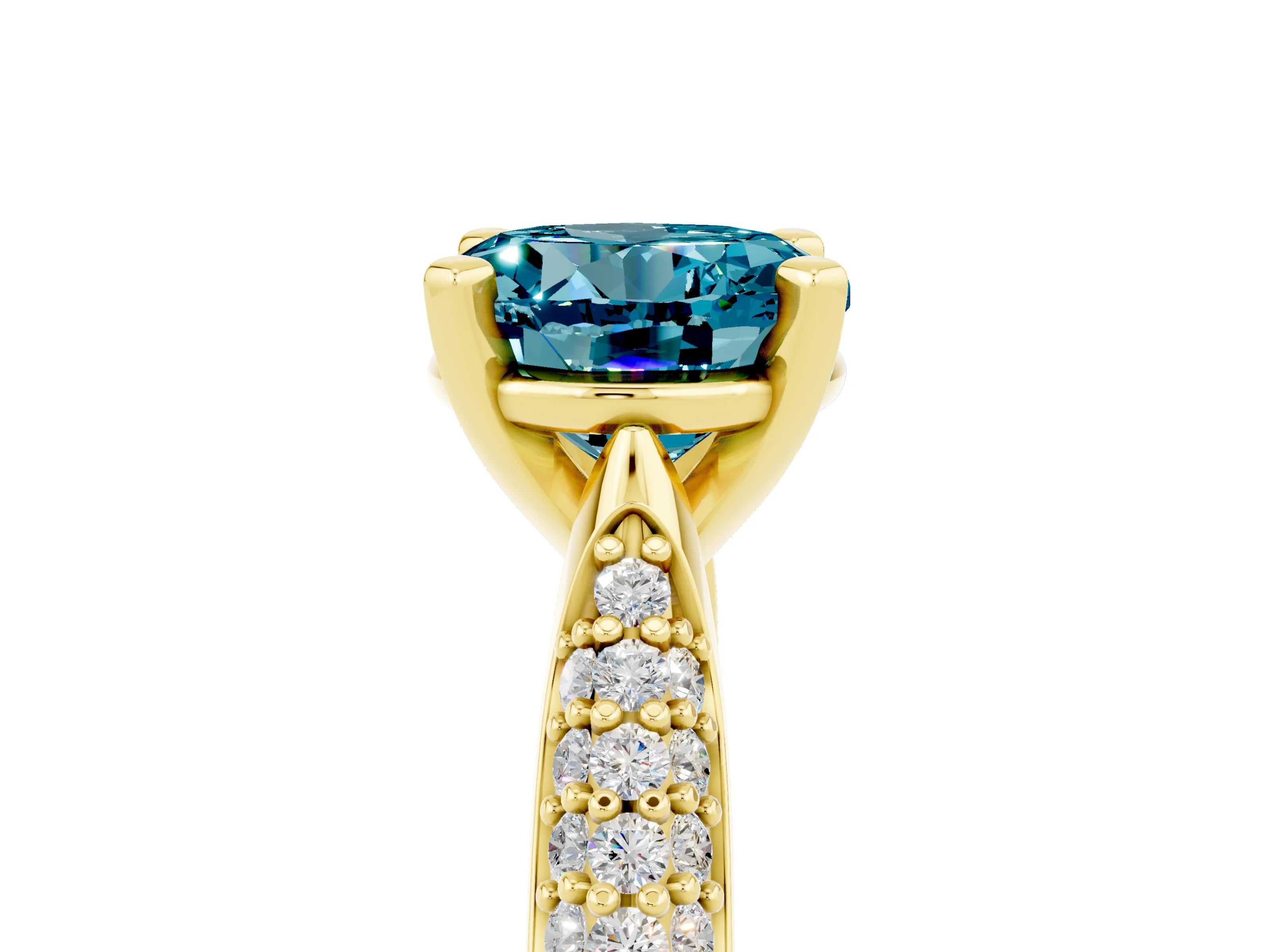 Yellow gold Round Cut Diamond Solitaire Engagement Ring with Pavé Band and Four-Prong Setting_5