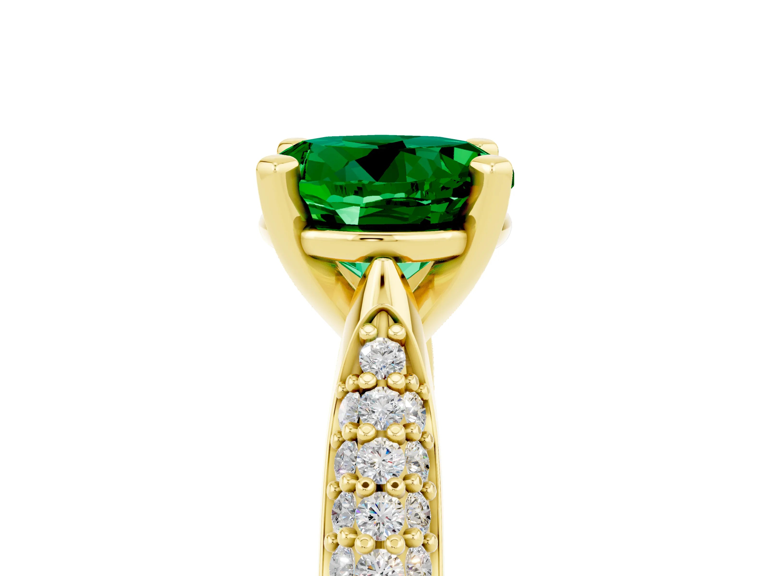 Yellow gold Round Cut Diamond Solitaire Engagement Ring with Pavé Band and Four-Prong Setting_5