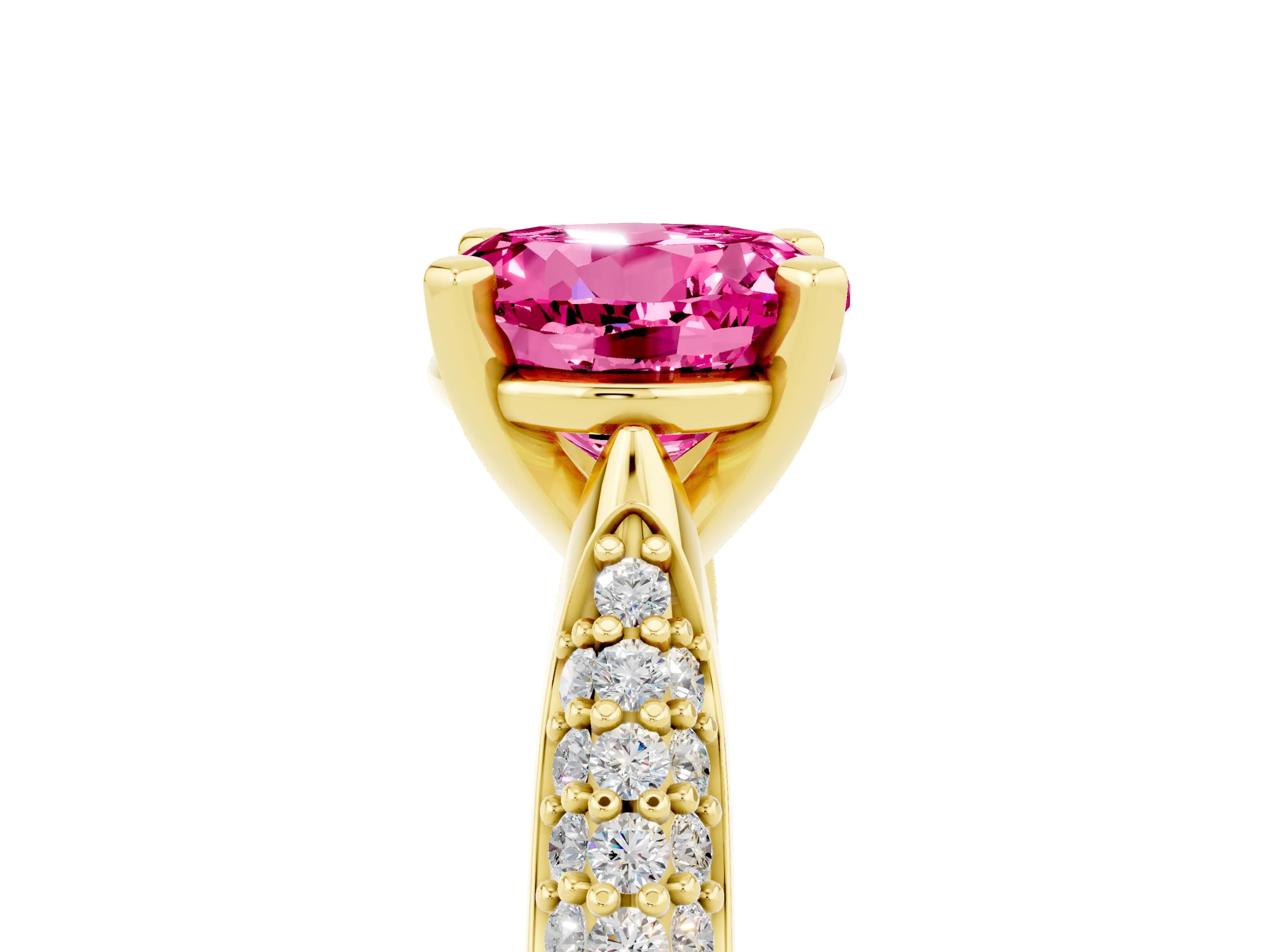 Yellow gold Round Cut Diamond Solitaire Engagement Ring with Pavé Band and Four-Prong Setting_5