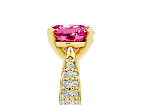 Yellow gold Round Cut Diamond Solitaire Engagement Ring with Pavé Band and Four-Prong Setting_5