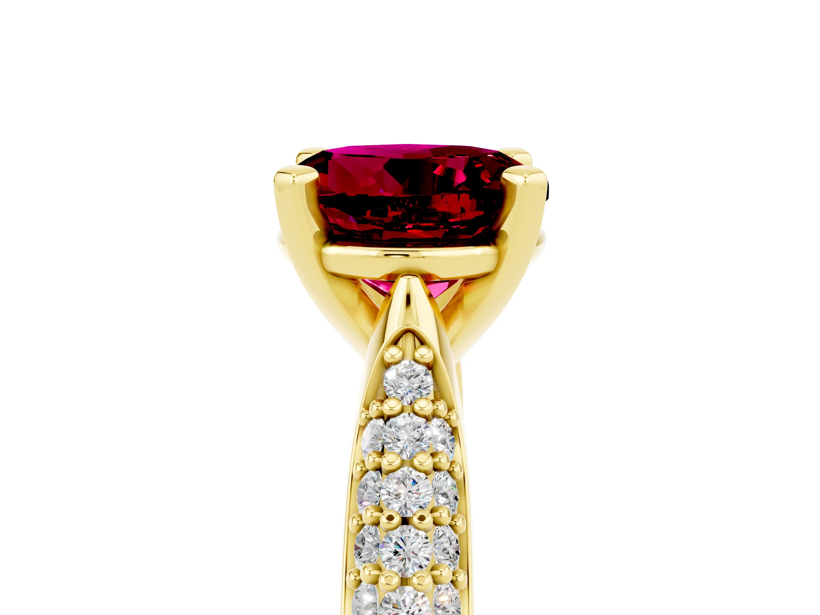 Yellow gold Round Cut Diamond Solitaire Engagement Ring with Pavé Band and Four-Prong Setting_5