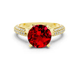 Yellow gold Round Cut Diamond Solitaire Engagement Ring with Pavé Band and Four-Prong Setting