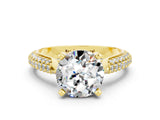 Yellow gold Round Cut Diamond Solitaire Engagement Ring with Pavé Band and Four-Prong Setting