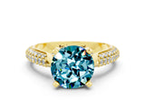 Yellow gold Round Cut Diamond Solitaire Engagement Ring with Pavé Band and Four-Prong Setting