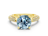 Yellow gold Round Cut Diamond Solitaire Engagement Ring with Pavé Band and Four-Prong Setting