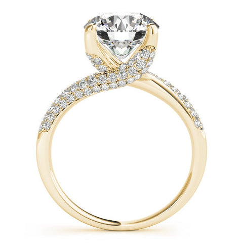 Yellow gold Round Cut Diamond Solitaire Engagement Ring with Pave Band and Four-Prong Setting 1