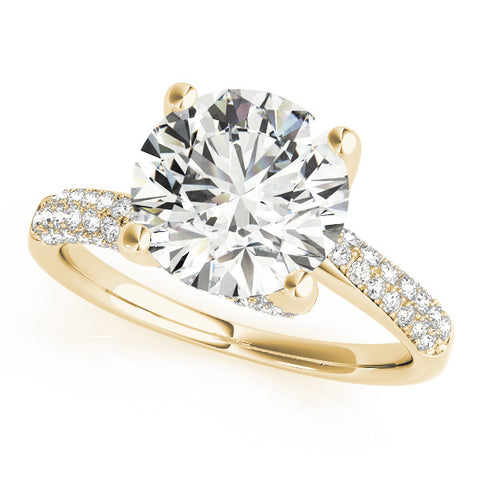 Yellow gold Round Cut Diamond Solitaire Engagement Ring with Pave Band and Four-Prong Setting