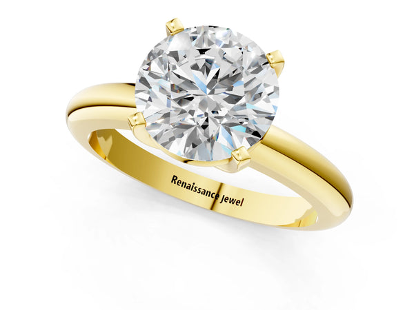 14K Yellow Gold 2.01 Carat F VS1 Round Diamond Solitaire Engagement Ring with Round Band and Four-Prong Setting