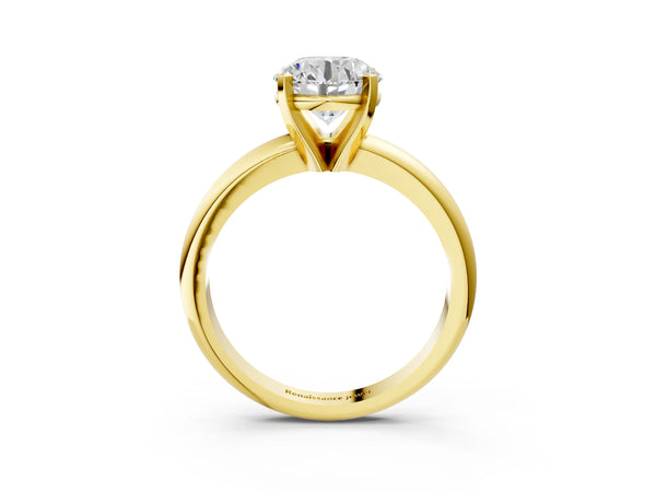 10K Yellow Gold 0.33 Carat D VS1 Round Diamond Solitaire Engagement Ring with Round Band and Four-Prong Setting