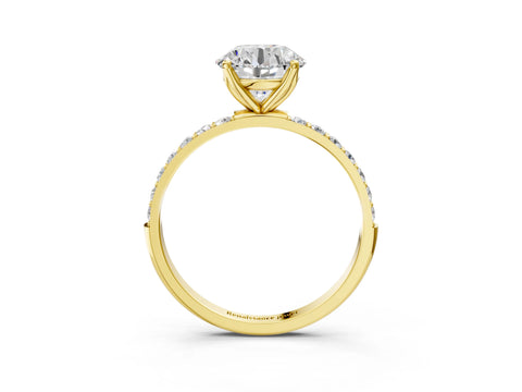 Yellow gold Round Cut Diamond Solitaire Engagement Ring with Round with Moissanite side stone Pavé Band and Prong Setting_3
