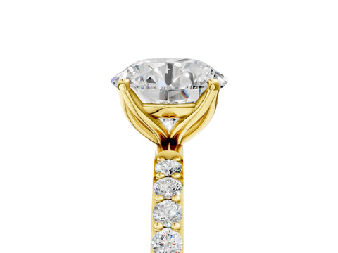 Yellow gold Round Cut Diamond Solitaire Engagement Ring with Round with Moissanite side stone Pavé Band and Prong Setting_5